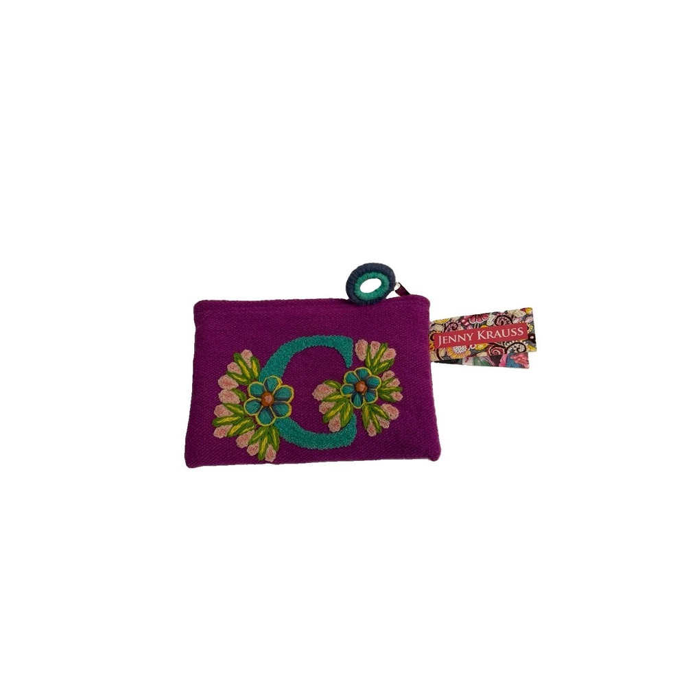 Sundance Catalog Sweet Nothings Pouch Initial "C" Jenny Krauss Wool Floral NWT